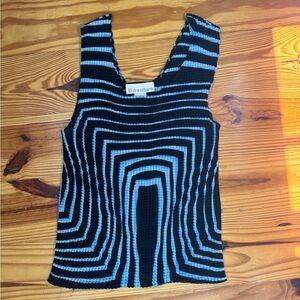 dressbarn Blue & Black Geometric Ribbed Tank Top